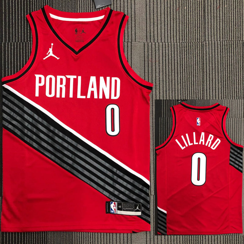 Trail Blazers LILLARD #0 Jordan Red Top Quality...