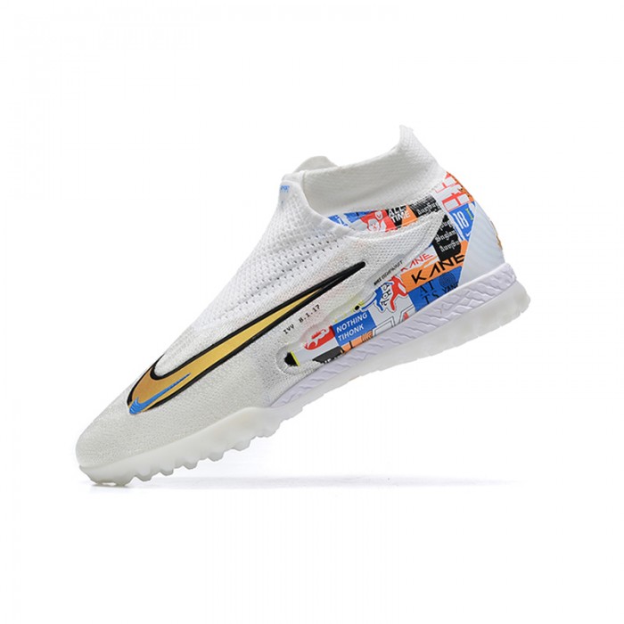 Phantom GX Elite DF Link TF High Soccer Shoes-White/Gold-1658221