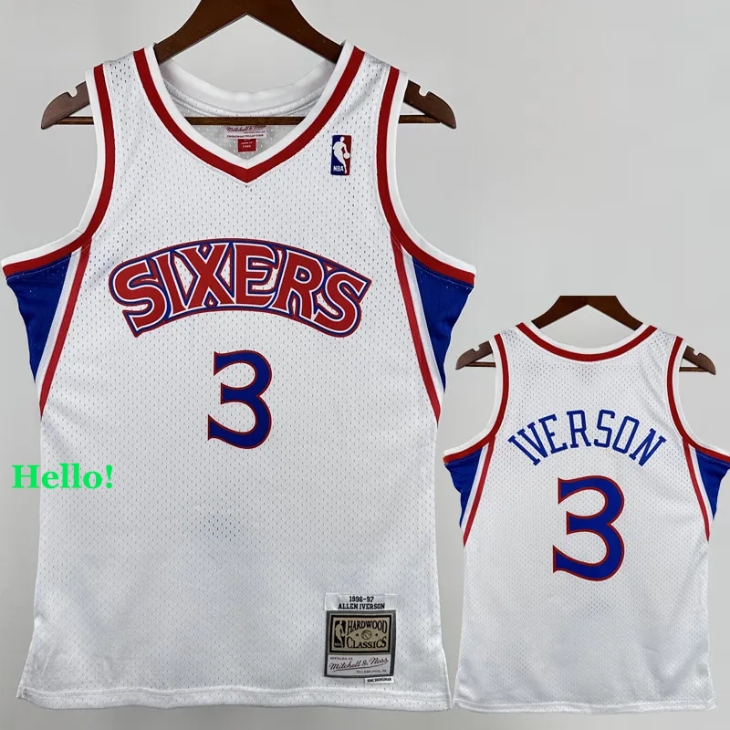 1996-97 76ERS IVERSON #3  White Retro Top Quality Hot Pressing NBA Jersey