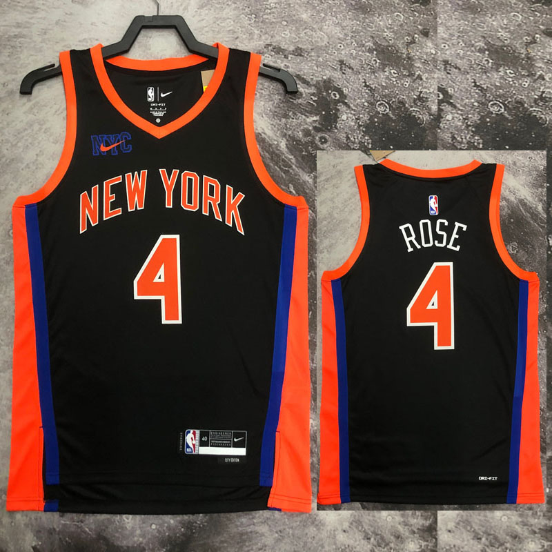 22-23 KNICKS ROSE #4 Black City Edition Top Qua...