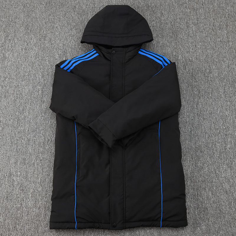 24-25 Argentina Black Hooded Windbreaker Fabric Cotton Coat #G186(蓝标)