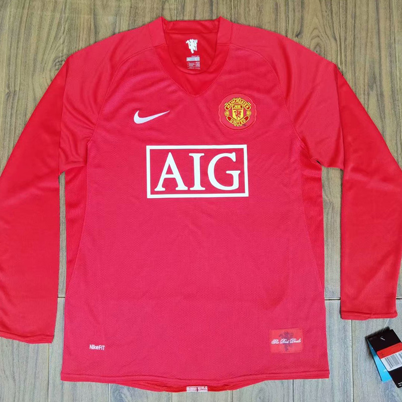 2007-2008 Man Utd Home long sleeve Retro soccer...