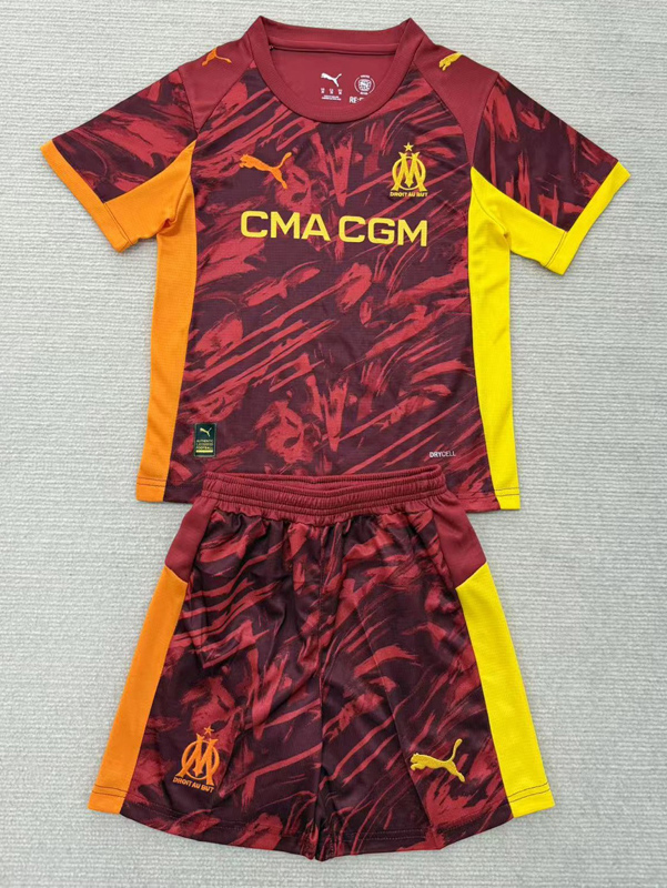 25-26 Marseille Red Goalkeeper Kids Soccer Jersey