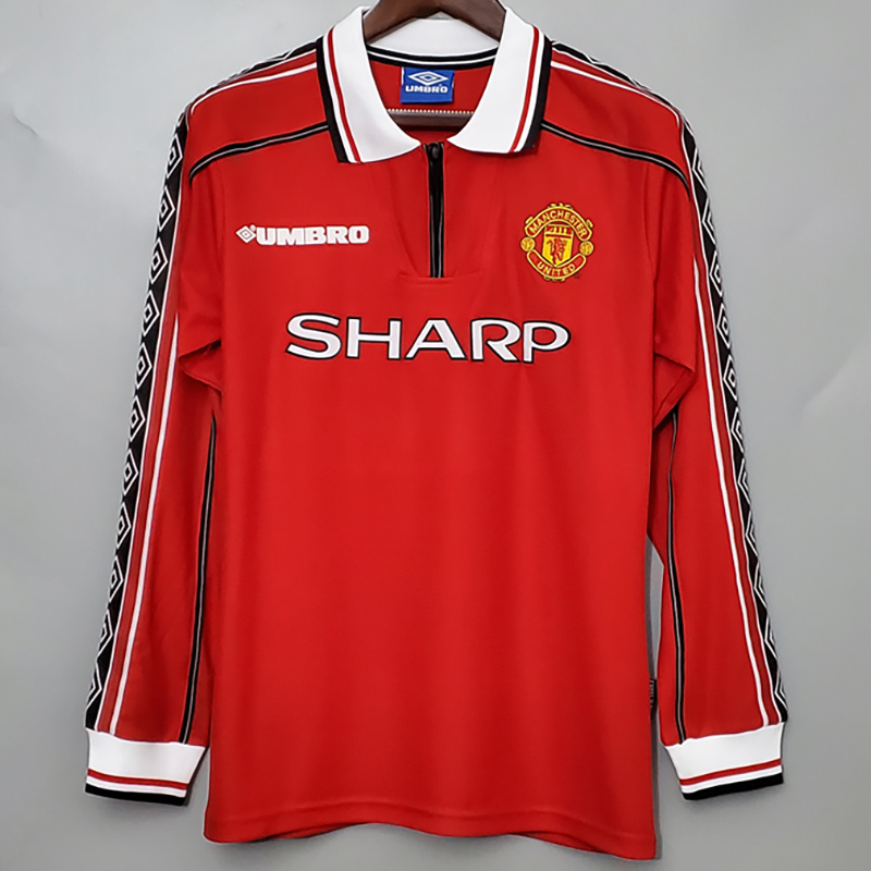1998-1999 Man Utd Home Long Sleeve Retro Soccer...