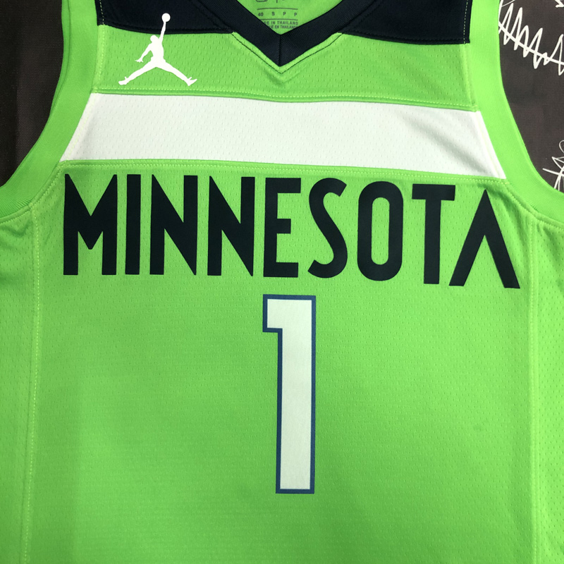 Timberwolves EDWARDS #1 Fluorescent Green Top Q...
