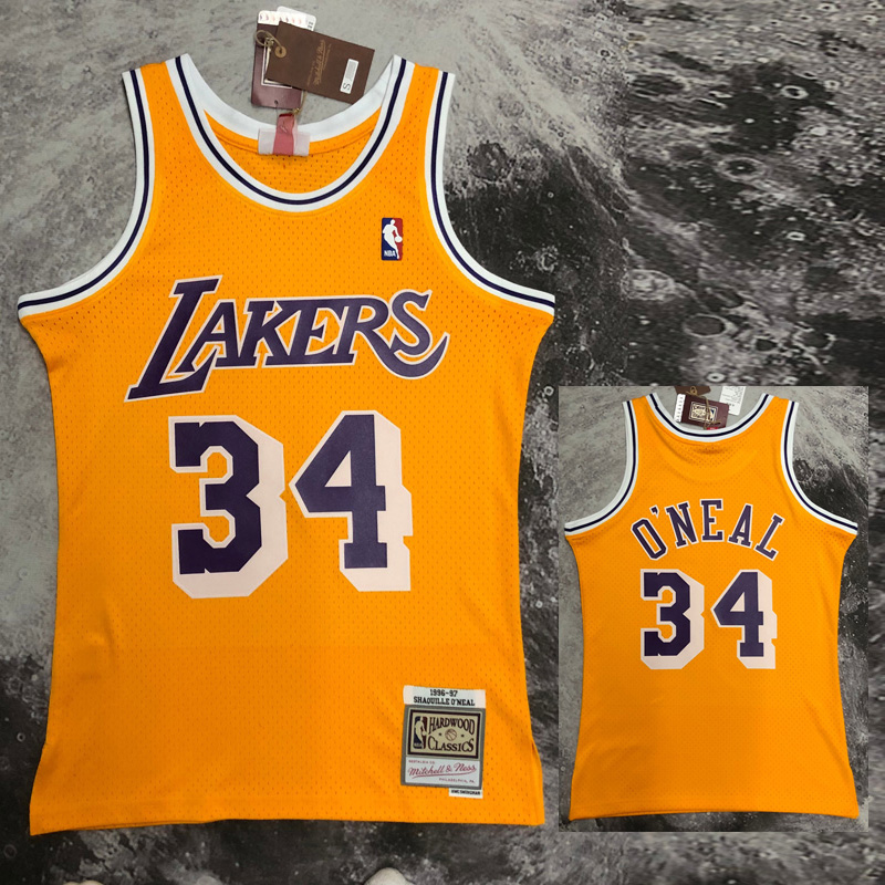 1997 LAKERS O’NEAL #34 Yellow Retro Top Quality...