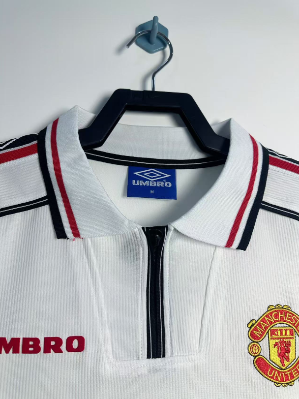 1998 Man Utd White Long Sleeve Retro Soccer Jersey (长袖)