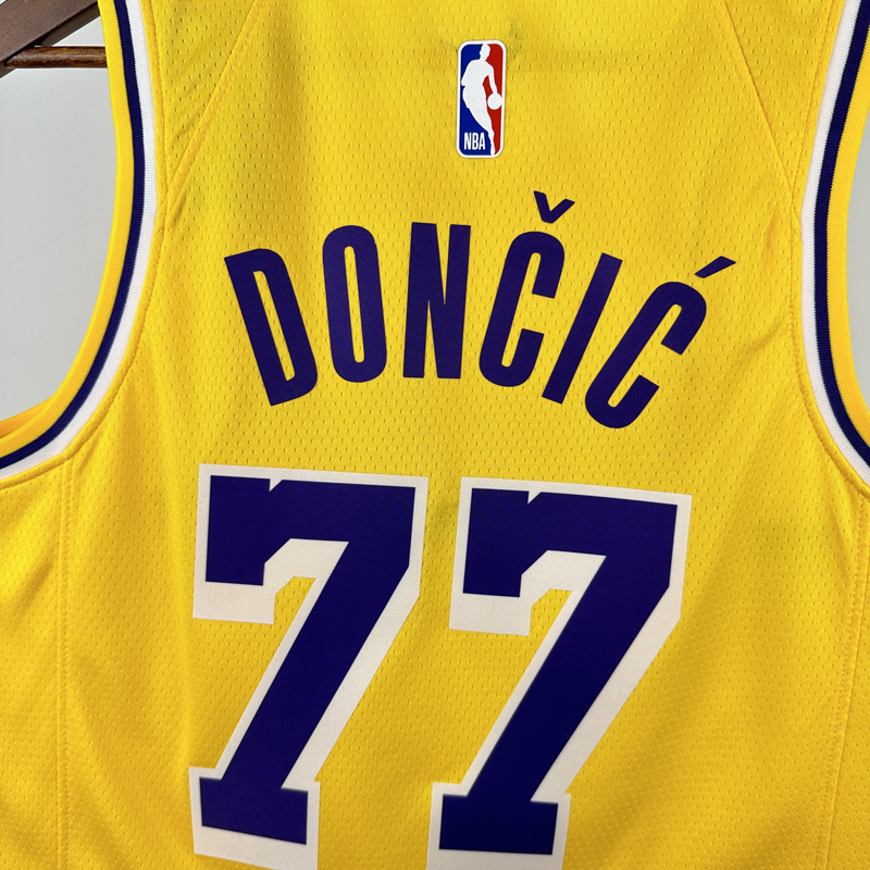 22-23 Lakers DONCIC #77 Yellow Top Quality Hot Pressing NBA Jersey(圆领)