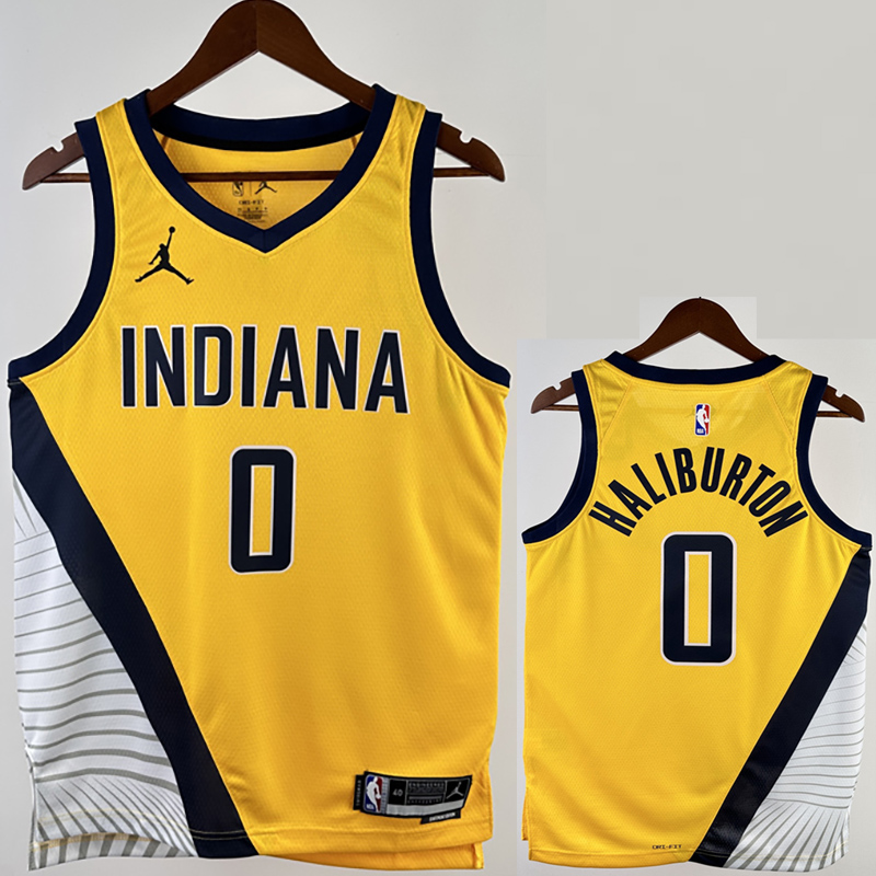 22-23 Indiana Pacers HALIBURTON #0 Yellow Top Q...