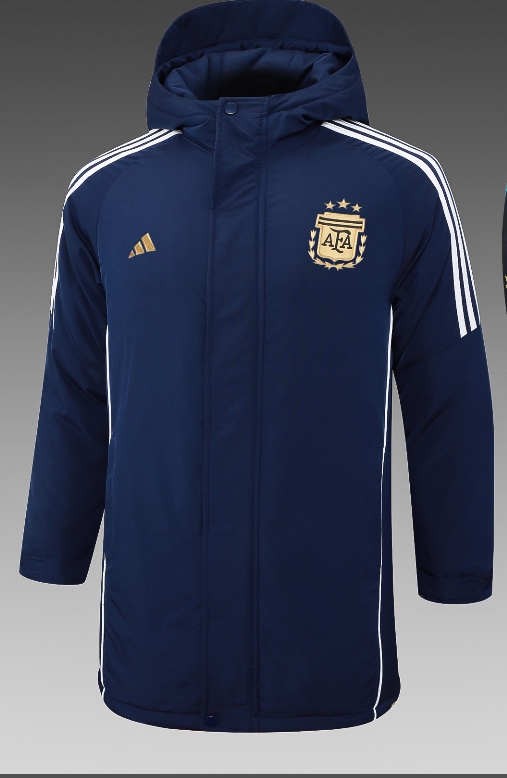 24-25 Argentina Royal Blue Hooded Windbreaker Fabric Cotton Coat #G185(金标)