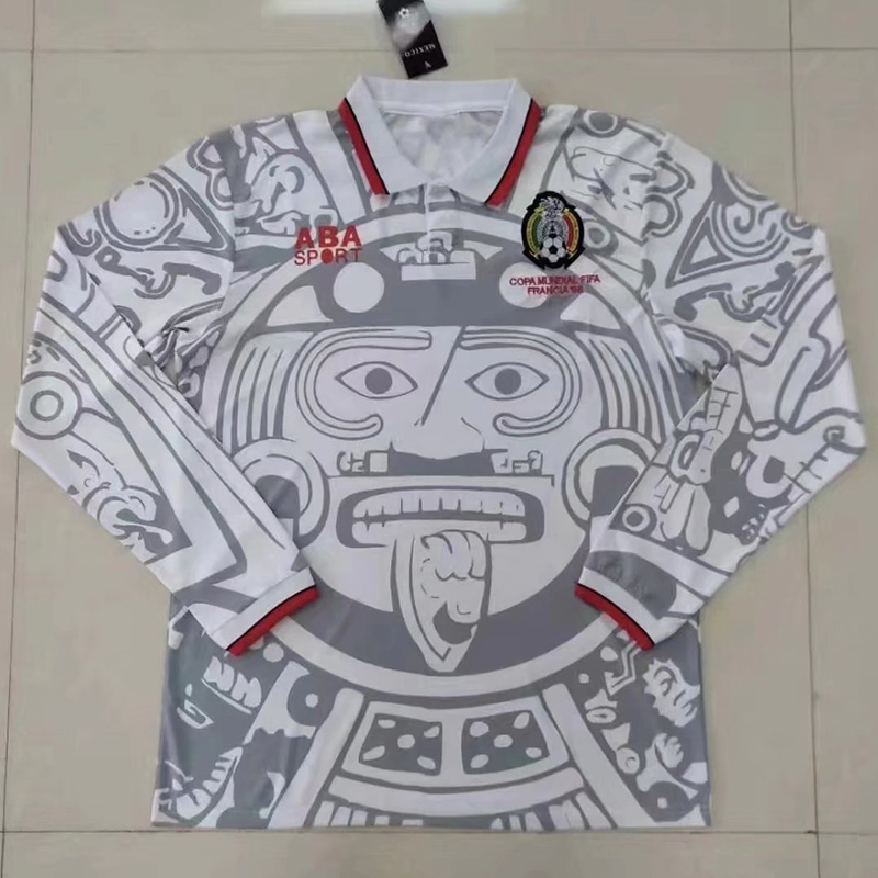 1998 Mexico Away White Long Sleeve Retro Soccer...