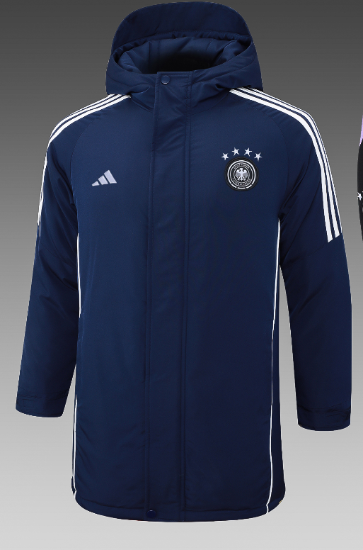 24-25 Germany Royal Blue Hooded Windbreaker Fabric Cotton Coat #G203