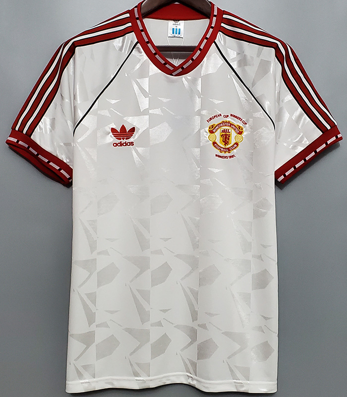 1991 Man Utd Away White Retro Soccer Jersey
