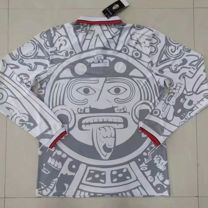 1998 Mexico Away White Long Sleeve Retro Soccer...