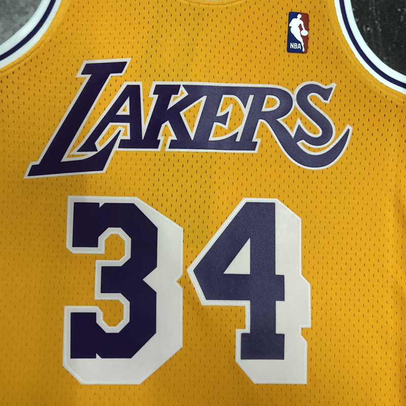 1997 LAKERS O’NEAL #34 Yellow Retro Top Quality...