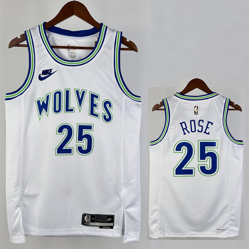 23-24 TIMBERWOLVES ROSE #25 White Top Quality H...