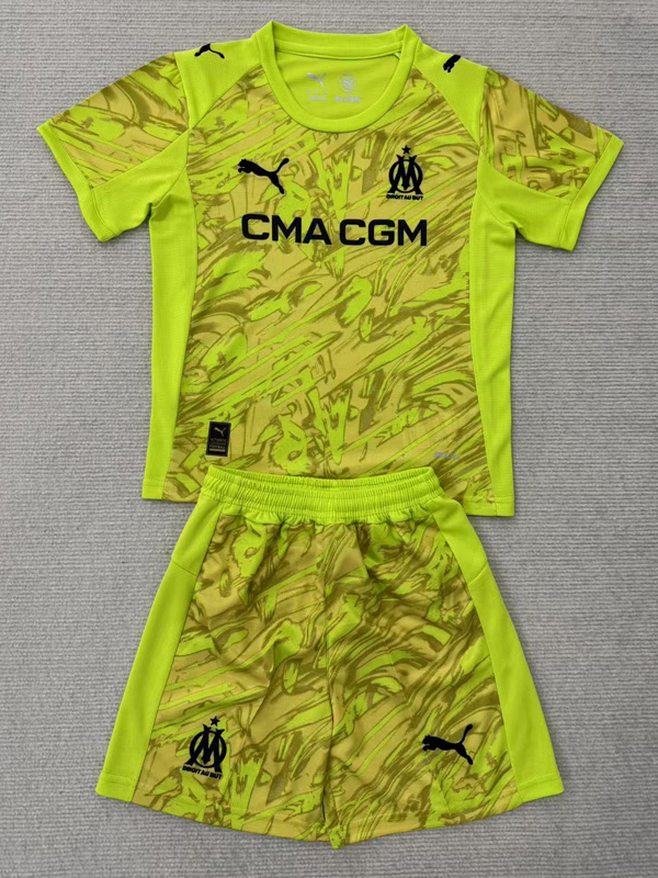 25-26 Marseille Yellow Goalkeeper Kids Soccer Jersey