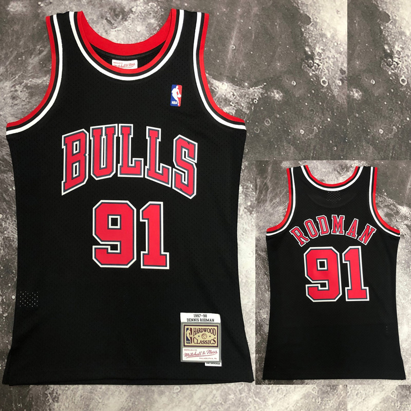 1998 BULLS RODMAN #91 Black Retro Top Quality H...