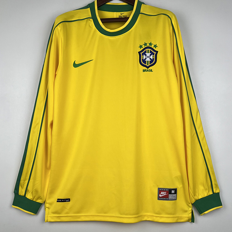 1998 Brazil Home Long Sleeve Retro Soccer Jerse...
