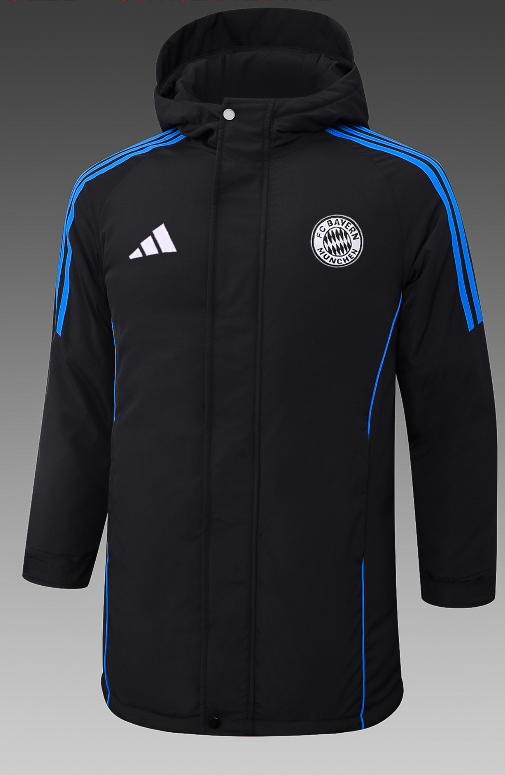 24-25 Bayern Black Hooded Windbreaker Fabric Cotton Coat #G209
