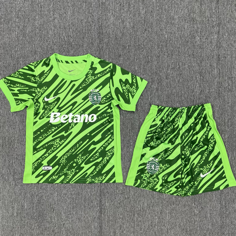 25-26 Sporting Lisbon Green Goalkeeper Kids Soccer Jersey