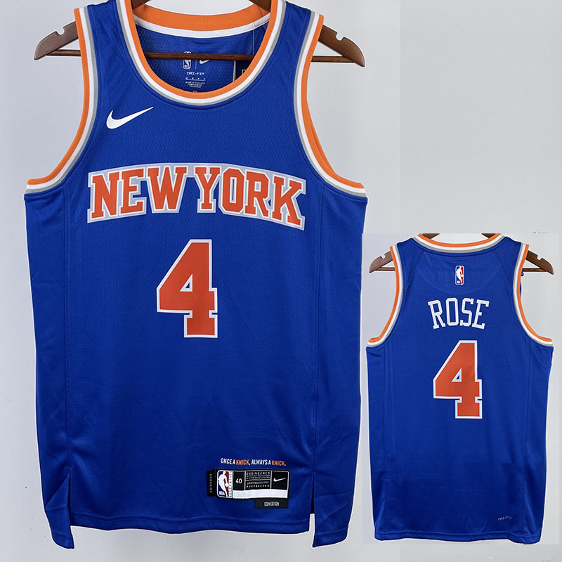 22-23 KNICKS ROSE #4 Blue Top Quality Hot Press...