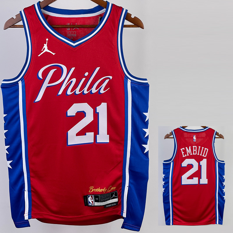 22-23 76ERS EMBIID #21 Red Top Quality Hot Pres...