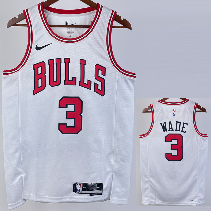 22-23 BULLS WADE #3 White Top Quality Hot Press...