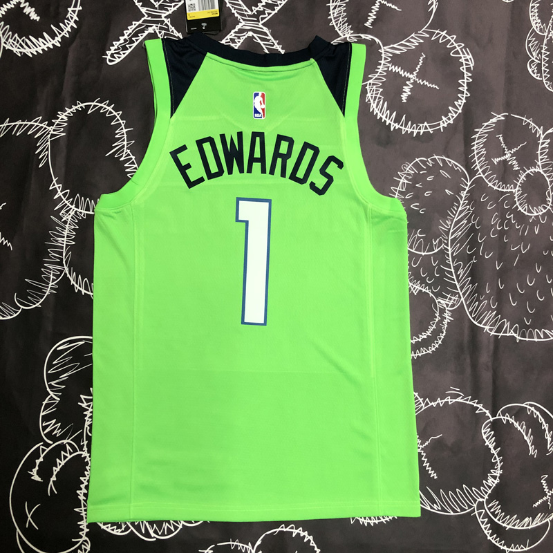 Timberwolves EDWARDS #1 Fluorescent Green Top Q...