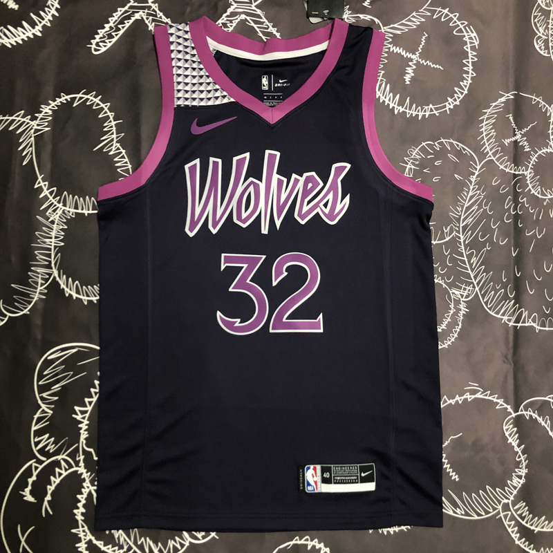 Timberwolves TOWNS #32 Purple Black Top Quality...