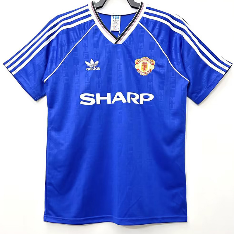 1988-1990 Man Utd Away Blue Retro Soccer Jersey
