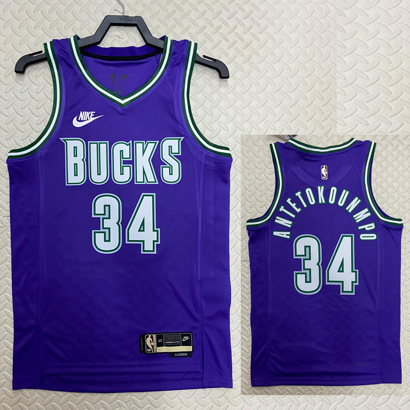 22-23 BUCKS ANTETOKOUNMPO #34 Purple Top Qualit...