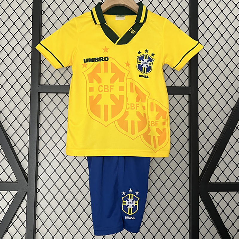 1994 Brazil Home Kids Retro Soccer Jersey
