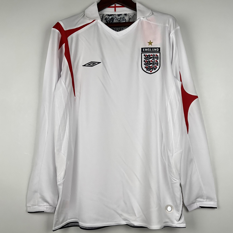 2006 England Home Retro Long Sleeve Soccer Jers...