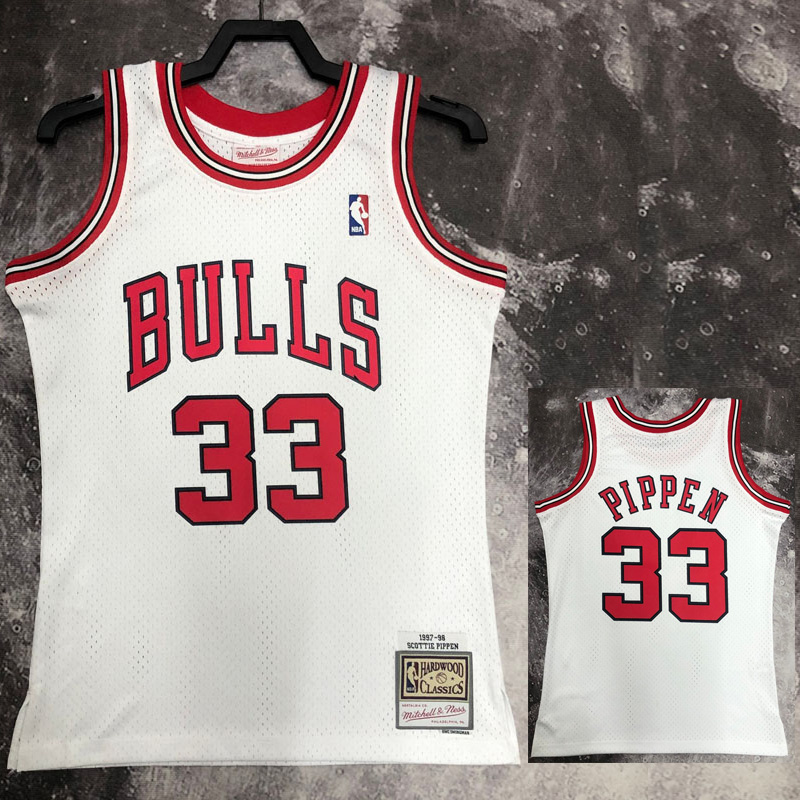 1998 BULLS PIPPEN #33 White Retro Top Quality H...