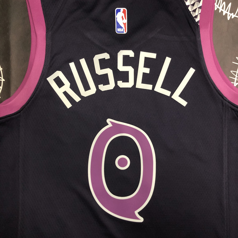 Timberwolves RUSSEL #0 Purple Black Top Quality...
