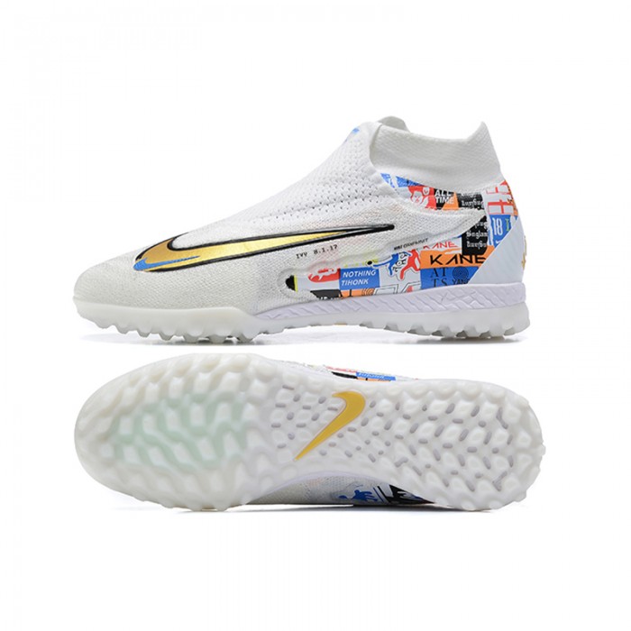 Phantom GX Elite DF Link TF High Soccer Shoes-White/Gold-1658221