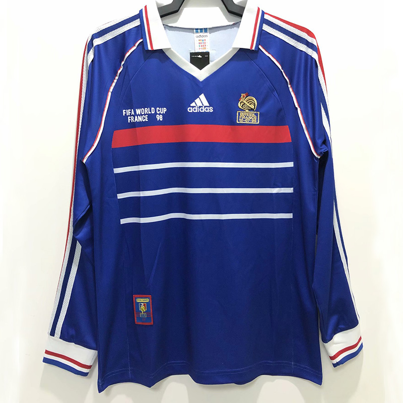 1998 France Home Long Sleeve Retro Soccer Jerse...