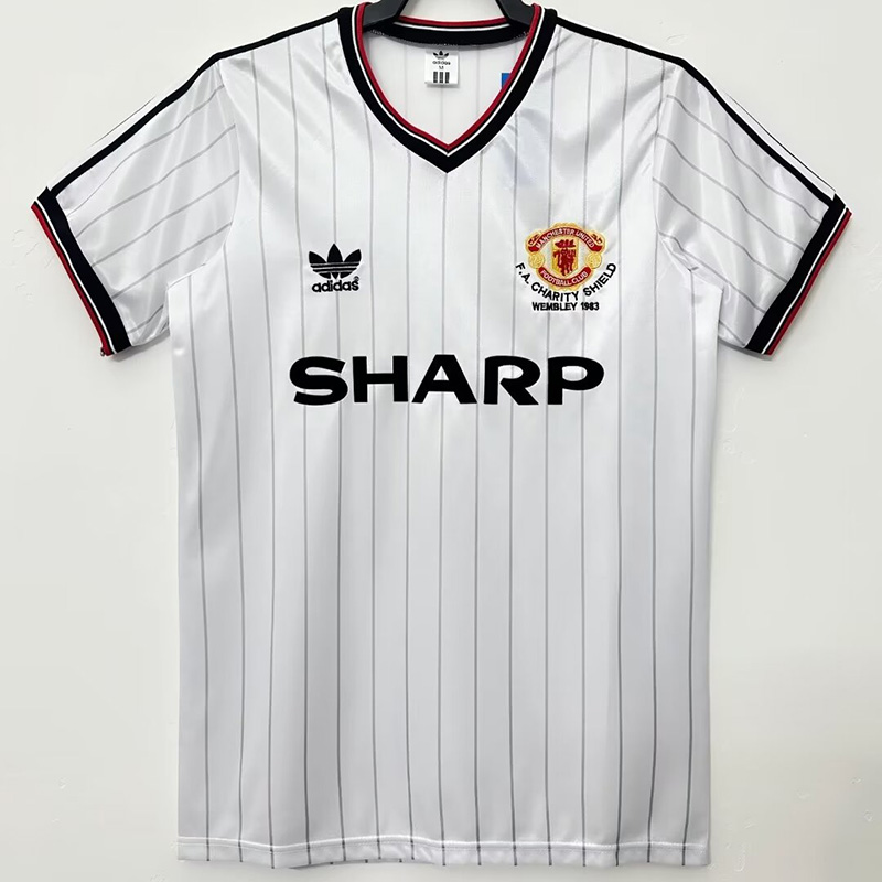 1983 Man Utd Away White Retro Soccer Jersey