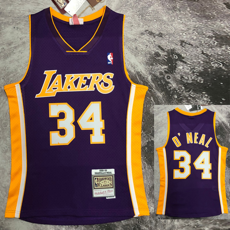 2000 LAKERS O‘NEAL #34 Purple Retro Top Quality...