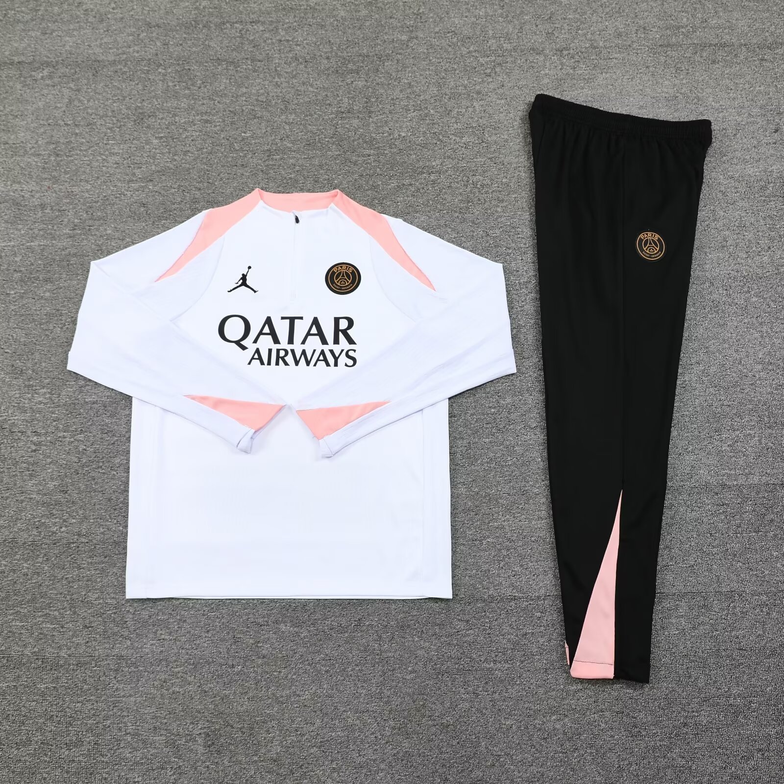 2024-25 PSG White Half Pull Tracksuit (半拉链)(粉色领)