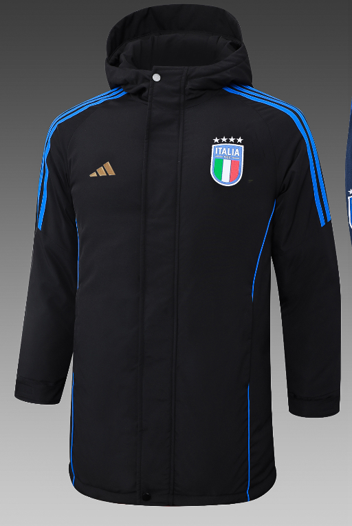 24-25 Italy Black Hooded Windbreaker Fabric Cotton Coat #G224