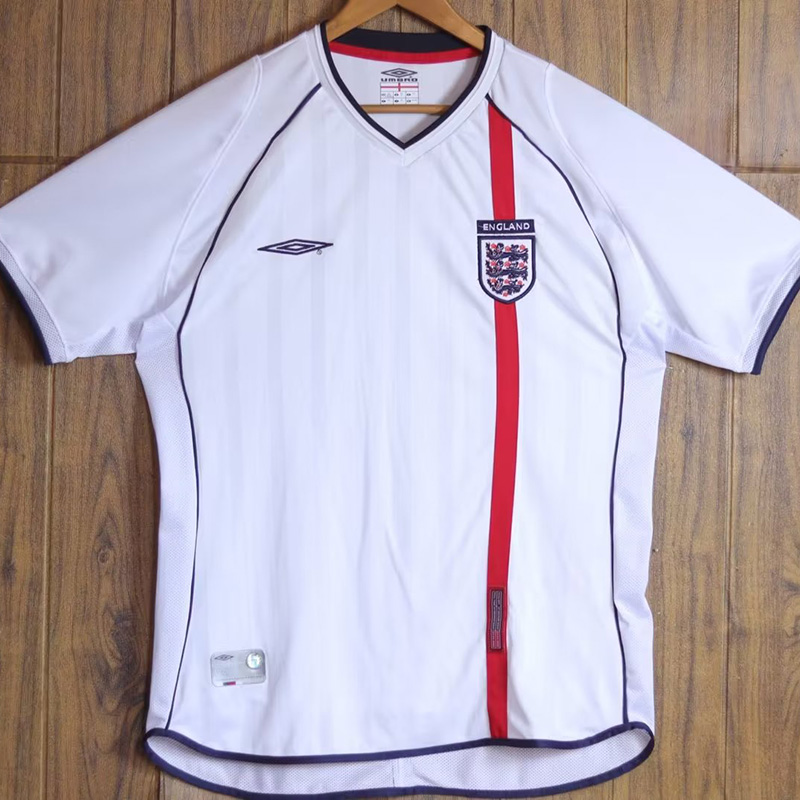 2002 England Home White Retro Soccer Jersey