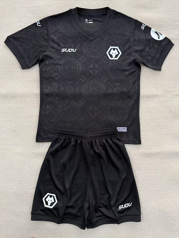 25-26 Wolves Black Goalkeeper Kids Soccer Jersey