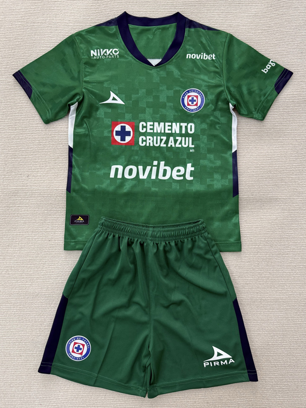 25-26 Cruz Azul Green GoalKeeper Kids Soccer Jersey