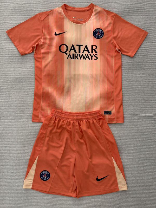 25-26 PSG Orange GoalKeeper Kids Soccer Jersey
