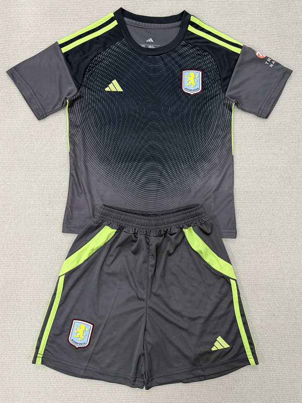 25-26 Aston Villa Black Goalkeeper Kids Soccer Jersey