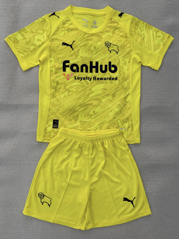 25-26 Derby County Yellow GoalKeeper Kids Soccer Jersey