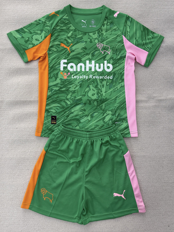25-26 Derby County Green GoalKeeper Kids Soccer Jersey
