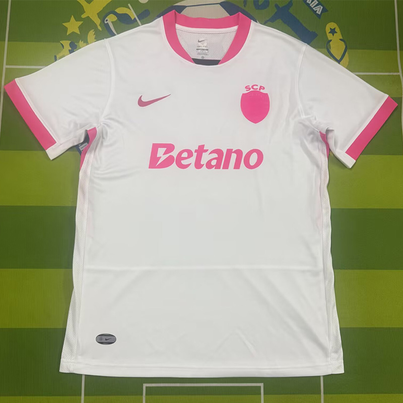 25-26 Sporting Lisbon White Pink Fans Soccer Jersey